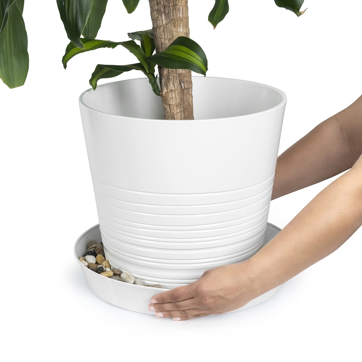 Austin Planter Saucers - White Granite Colored Tray and Drip Pan