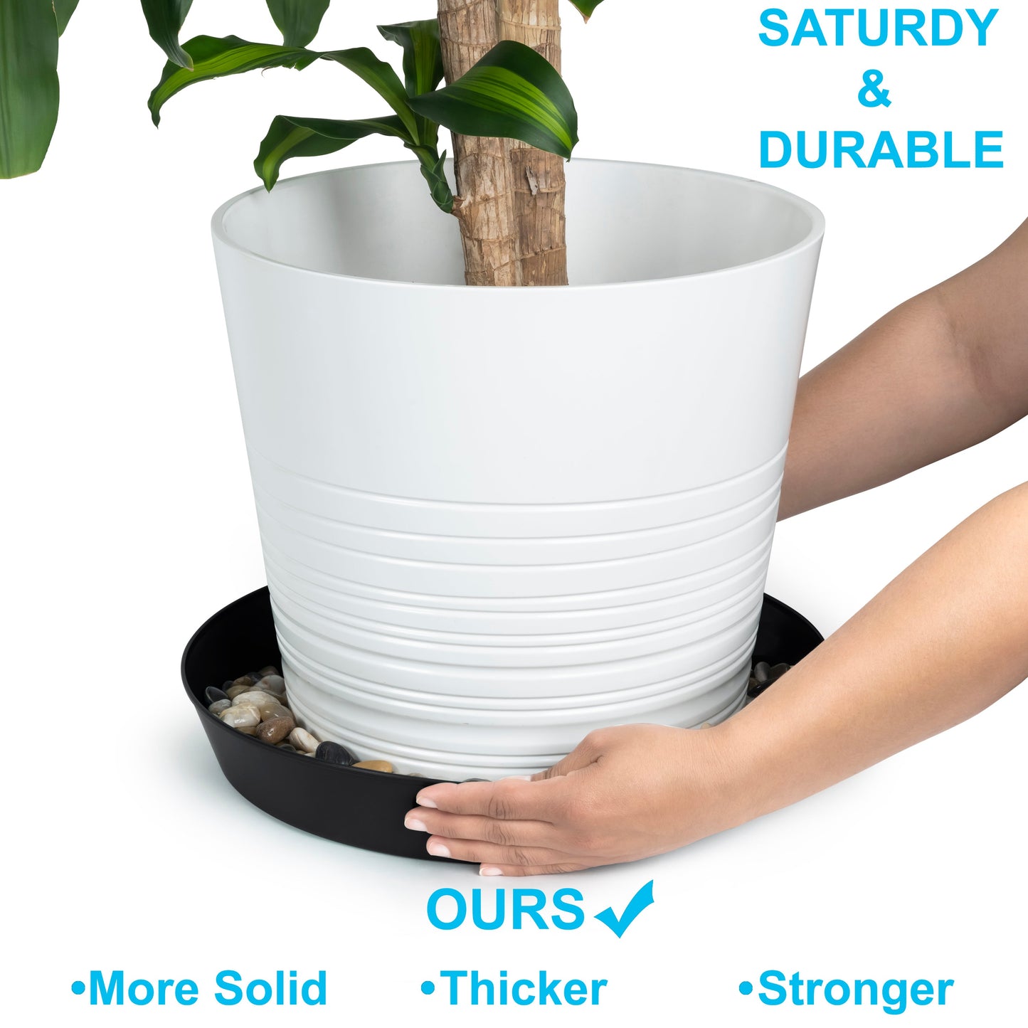 Austin Planter Saucers, Black Tray and Drip Pan